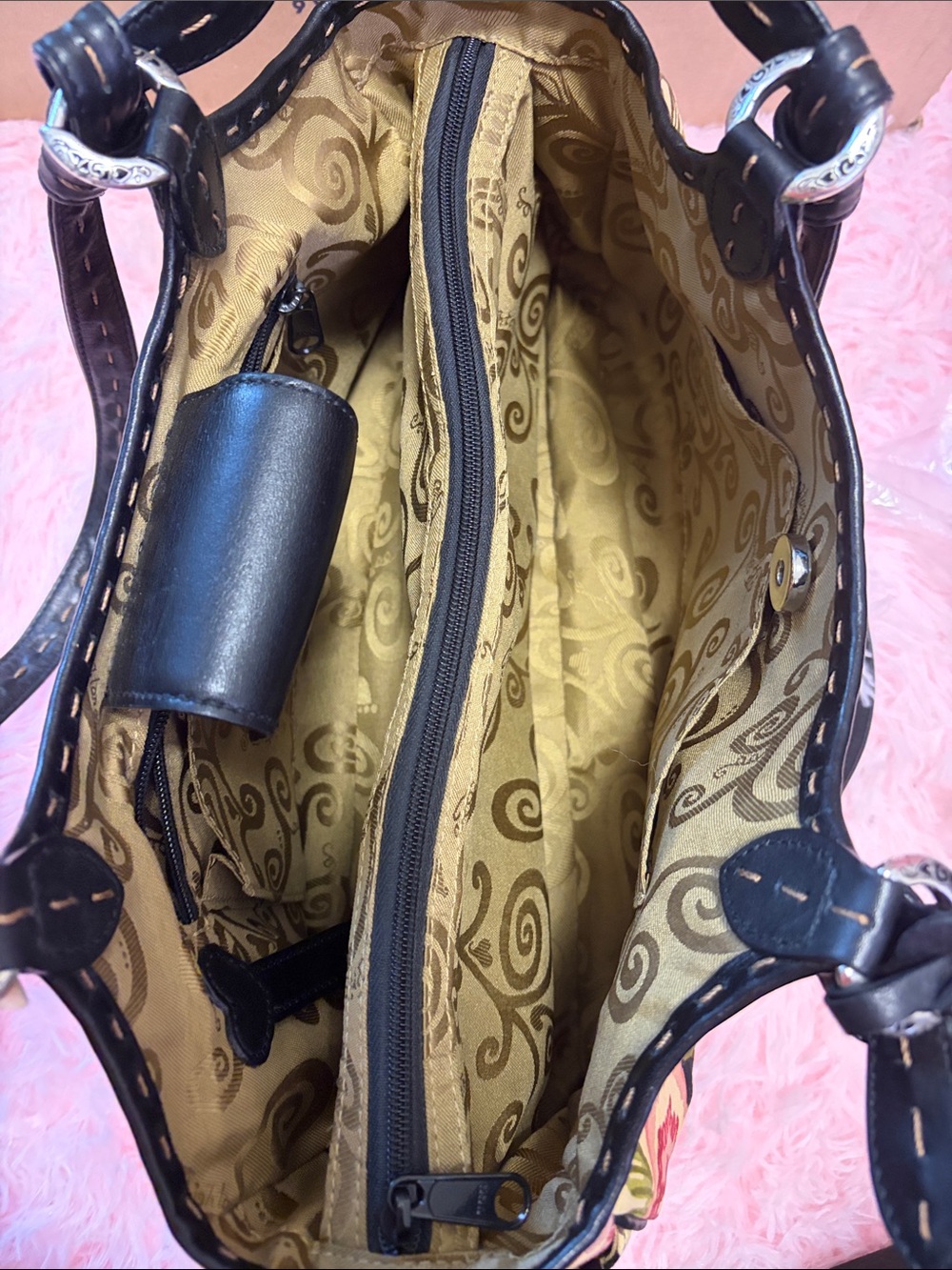Brighton Floral Shoulder Bag in Black, Pink and Green - Picture 7 of 12